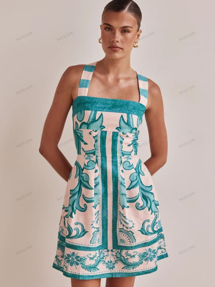 Trendy Casual Printed Spaghetti Strap Mini Dress Newgew Dresses
