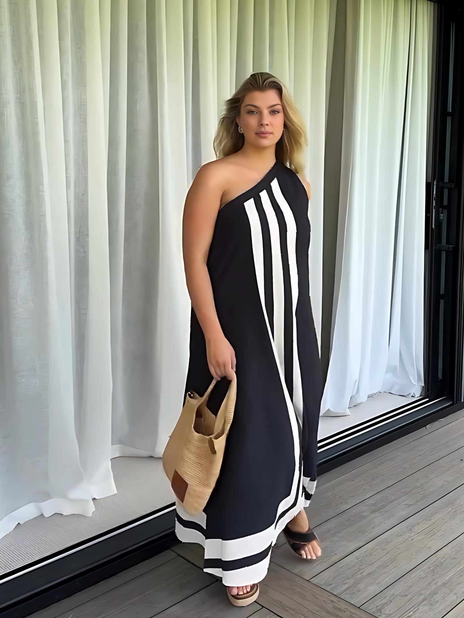 Asymmetrical Neckline Midi Dress Newgew Dresses