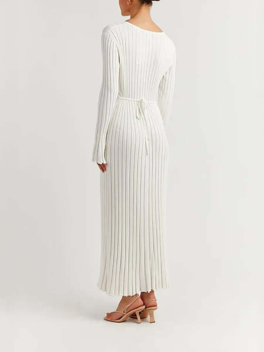 V Neck Flounce Sleeve Pit Strip Knitting Maxi Dress Newgew Dresses