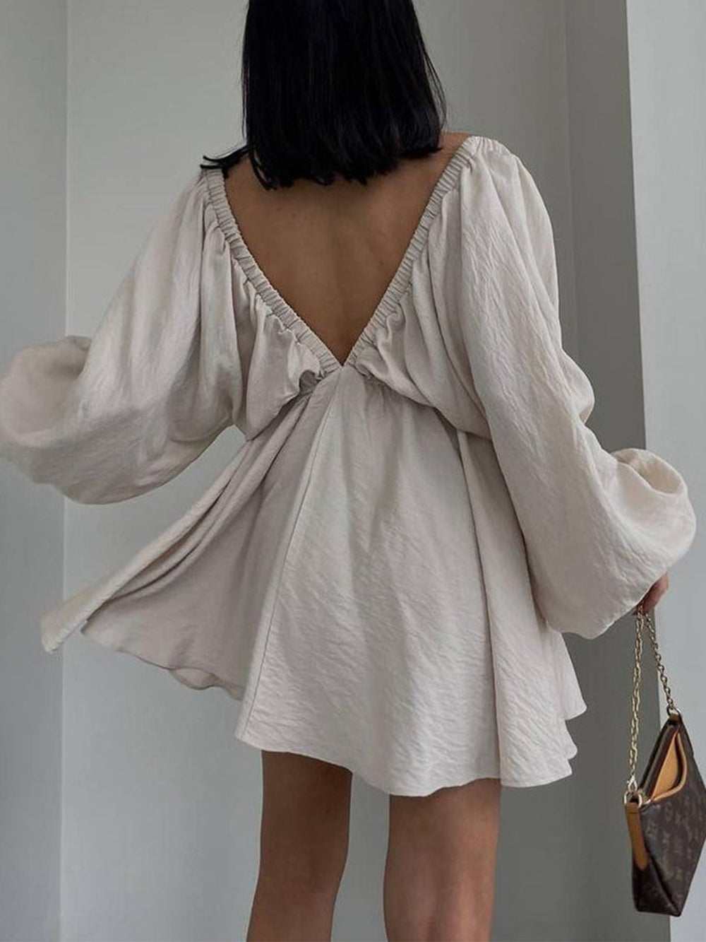 Woven Plunge Skater Mini Dress Newgew Dresses