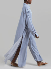 Avery Fluid Shirt Dress - White/Blue Stripe Newgew Dresses