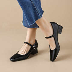 Women Retro Solid Pointed Toe Chunky Heel Pumps Newgew Shoes