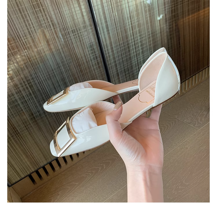 RV square buckle patent leather square toe flat shoes NewGew