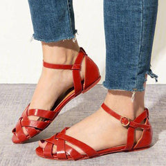 Crossed Strap Flats Adjustable Buckle Sandals NewGew