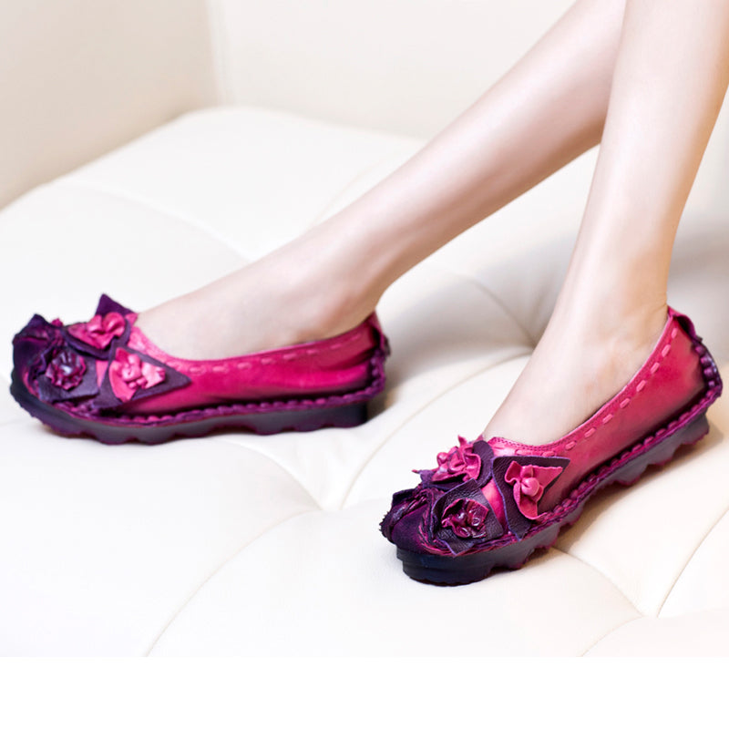 Women Retro Cowhide Leather Handmade Flats Newgew Shoes