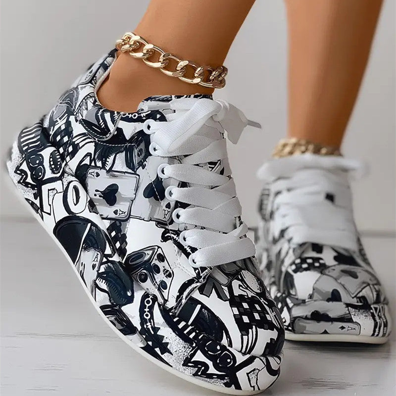 Fashion Casual Bandage Graffiti Round Comfortable Out Door Shoes NewGew