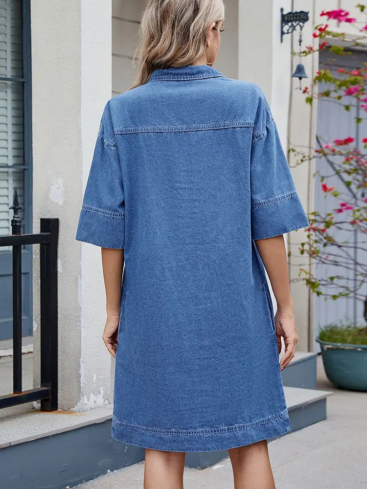 Elegant Loose-Fit V-Neck Midi Dress Newgew Dresses