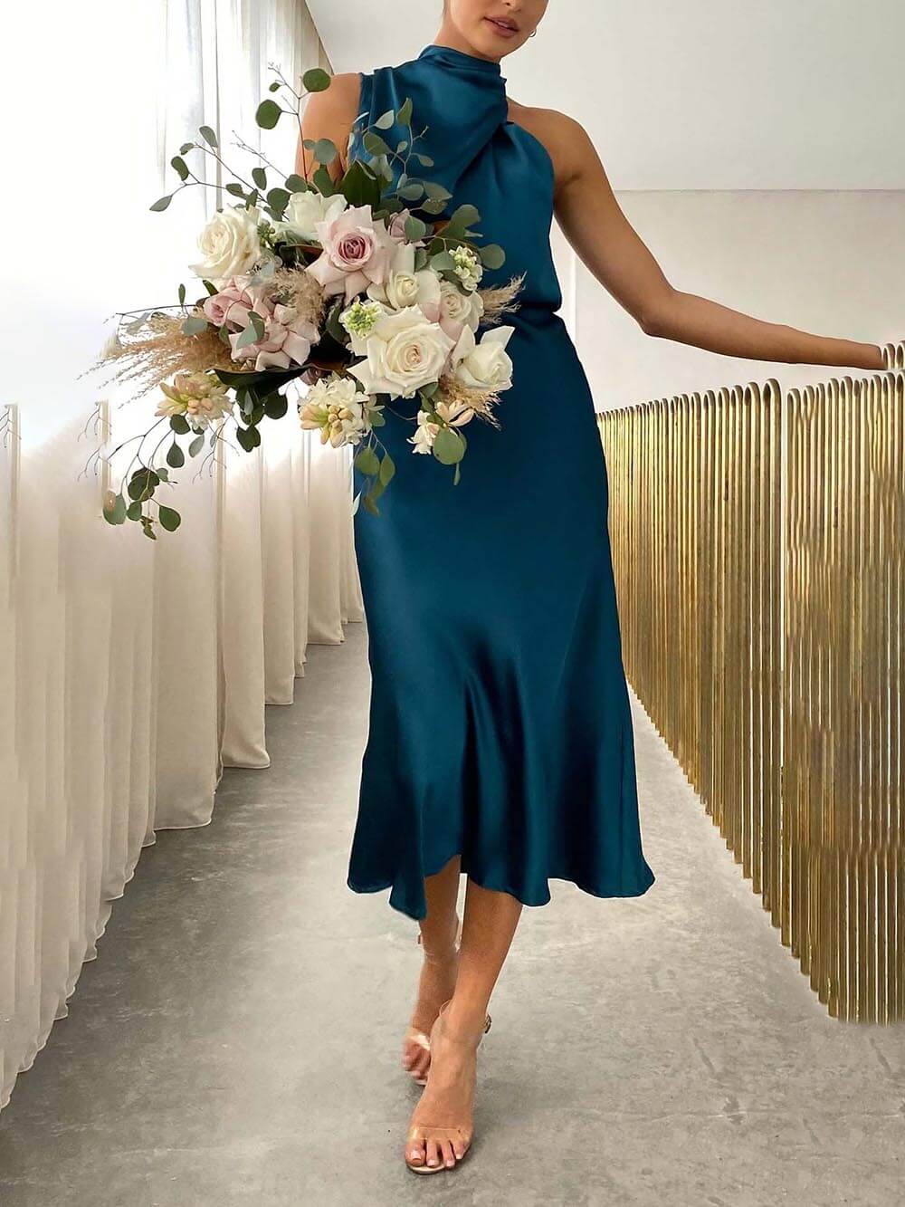 Unique Bridesmaid Sleeveless High Neck Maxi Dresses Newgew Dresses