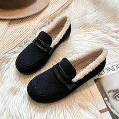 Women Retro Frosted Cowhide Furred Casual Loafers Newgew Shoes