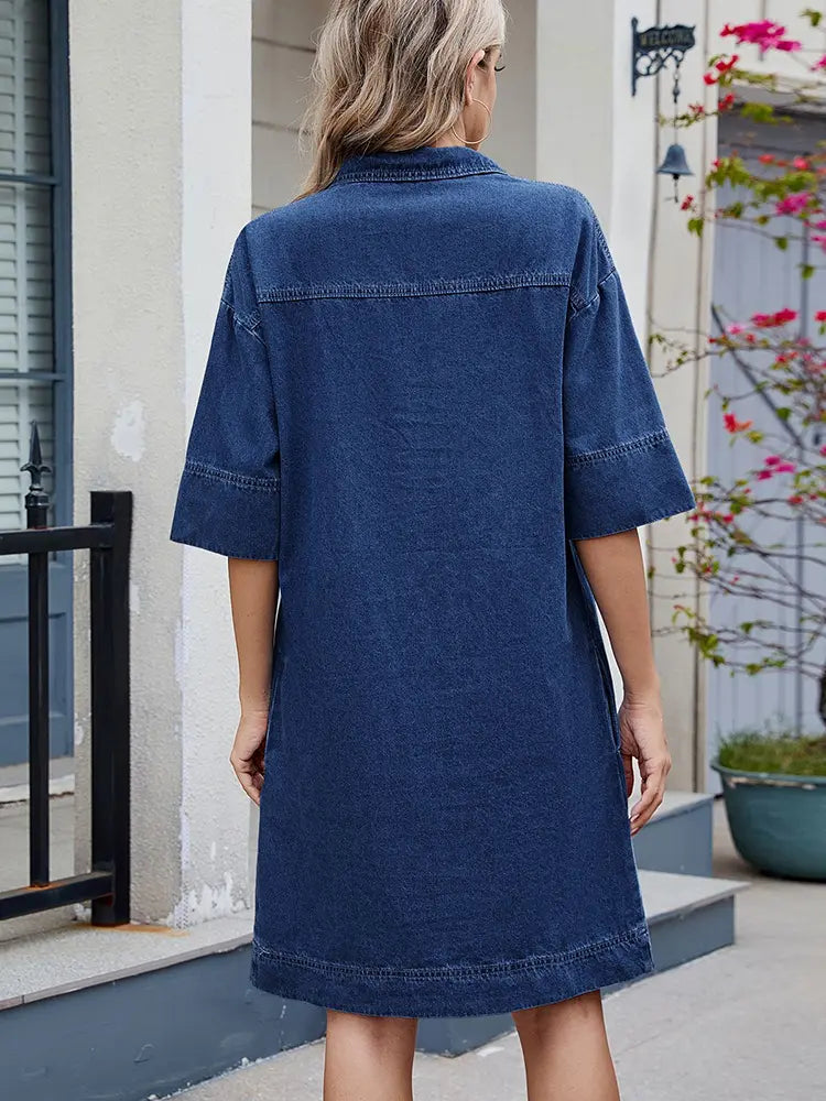 Elegant Loose-Fit V-Neck Midi Dress Newgew Dresses