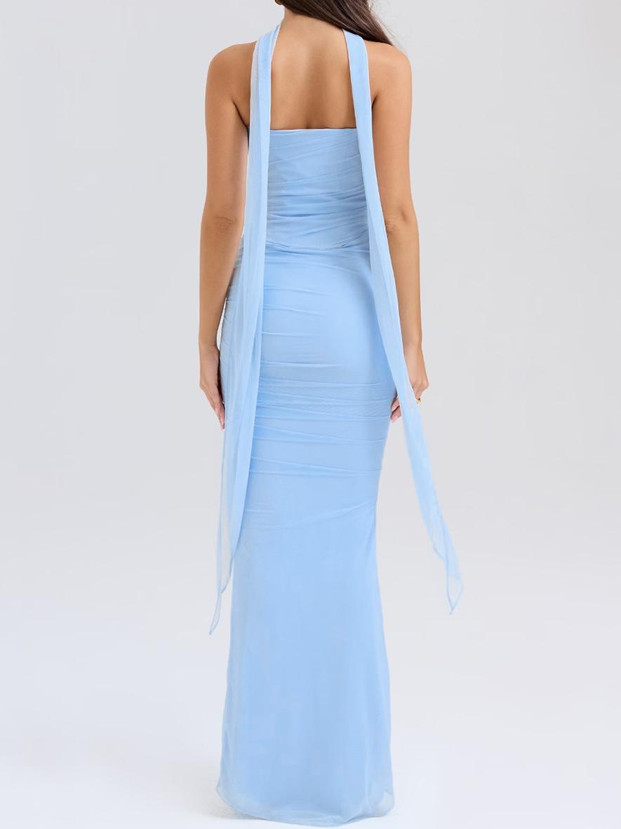 Blue Strapless Bodice and High Waist Skirt with Tie Set Newgew Dresses