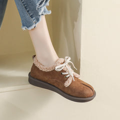 Women Retro Leather Furred Flat Casual Shoes Newgew Shoes