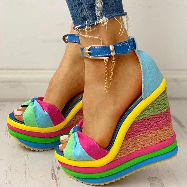 Women Colorful Rainbow Wedge Sandals NewGew