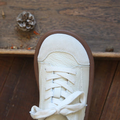 Women Retro Round Head Cowhide Soft Flat Casual Shoes Newgew Shoes