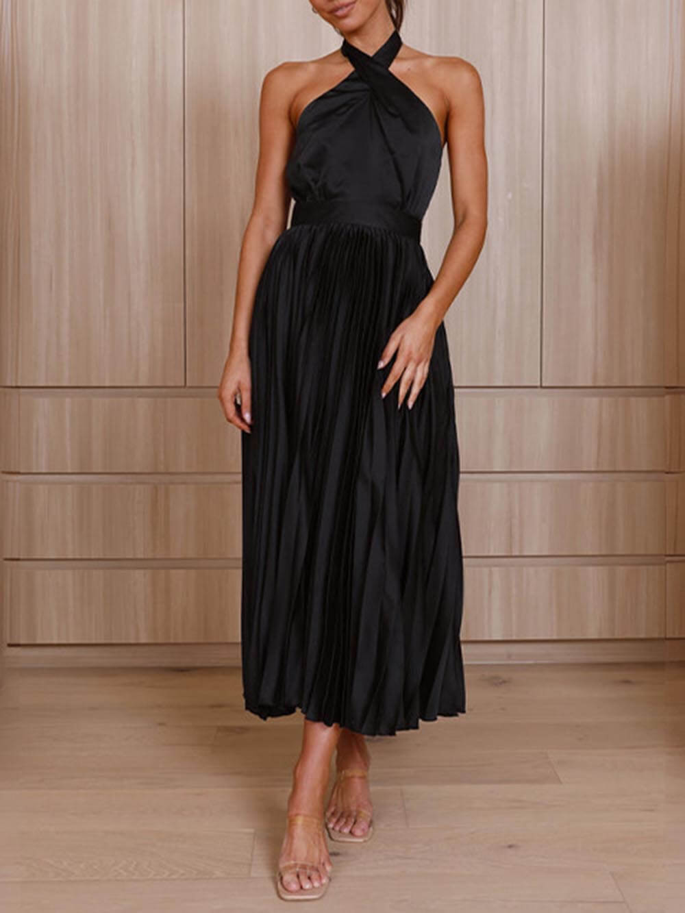 Neckline Pleated Vacation Party Midi Dresses Newgew Dresses