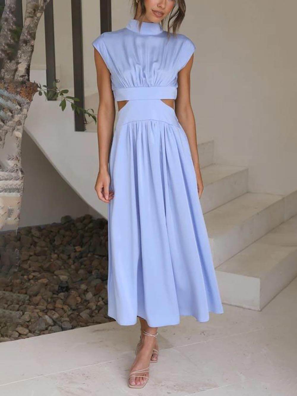 Cutout Waist Pocketed Vacation Midi Dress Newgew Dresses