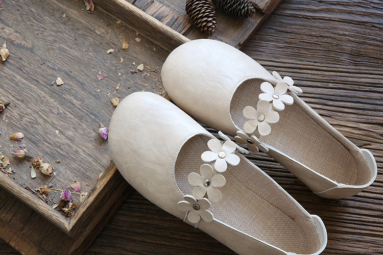 Women Retro Floral Soft Round Head Casual Flats Newgew Shoes