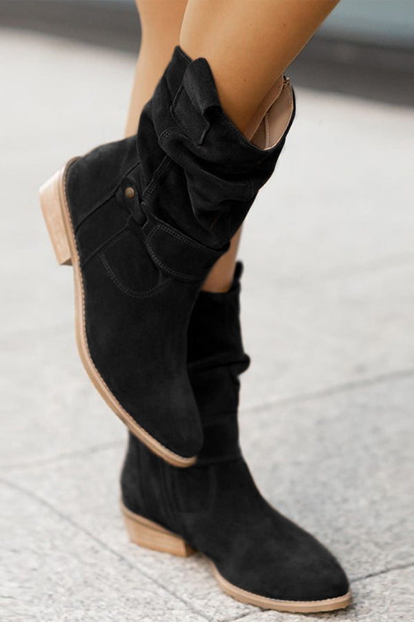 Retro Solid Color Flat Suede Low Boots NewGew