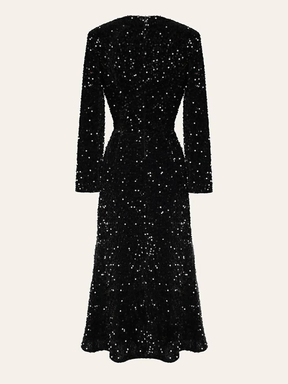 Sequin Decorated Velvet Midi Dress In Black Newgew Dresses