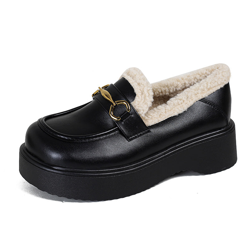 Women Retro Minimalist Furred Thick Soled Loafers Newgew Shoes