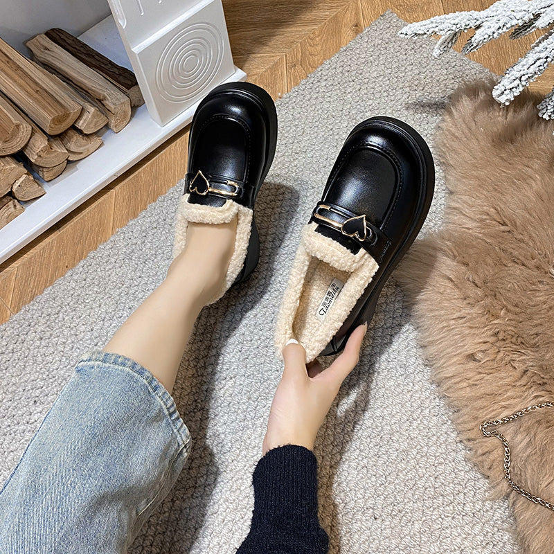 Women Minimalist Fashion Furred Thick Soled Loafers Newgew Shoes