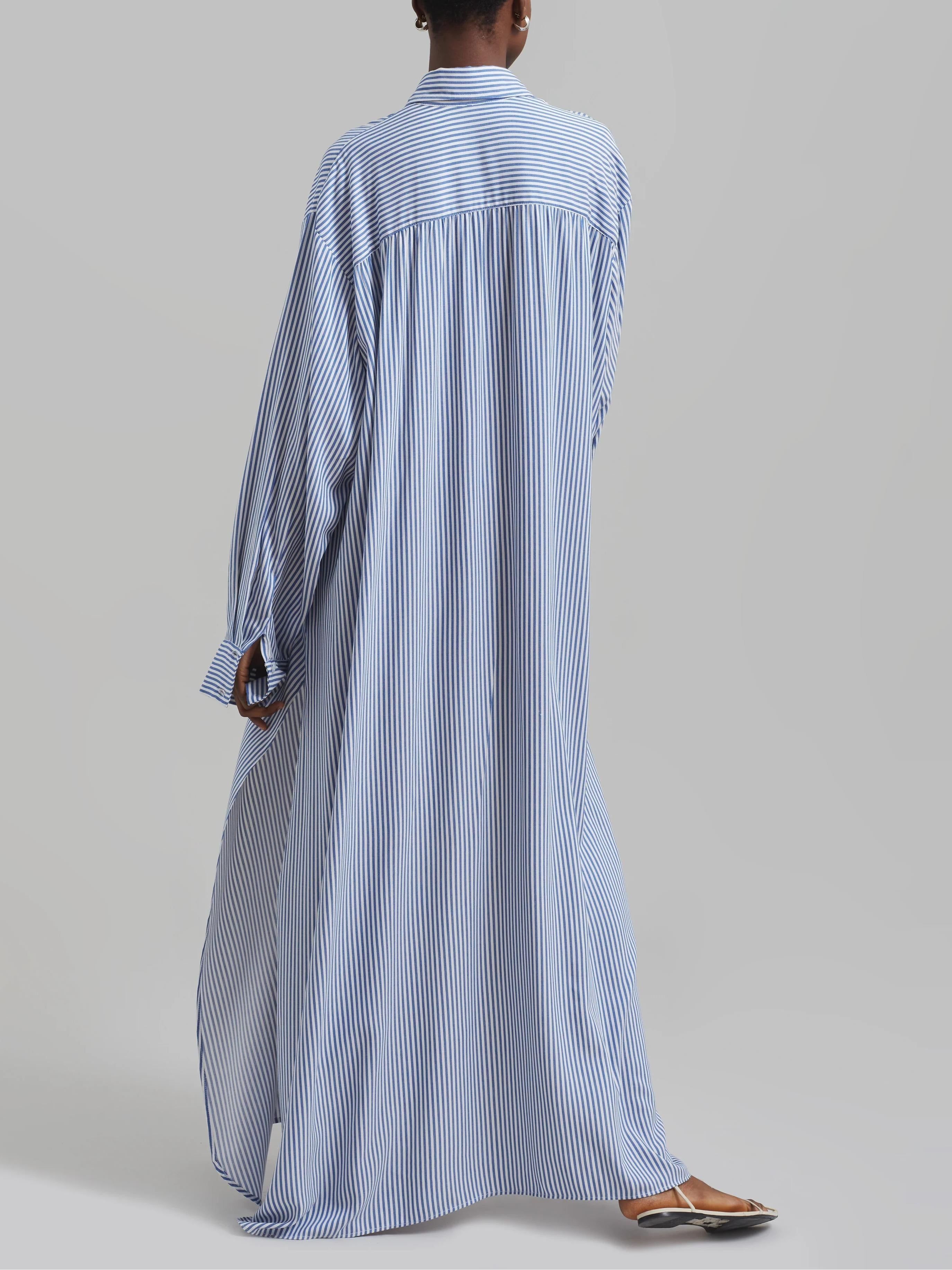 Avery Fluid Shirt Dress - White/Blue Stripe Newgew Dresses