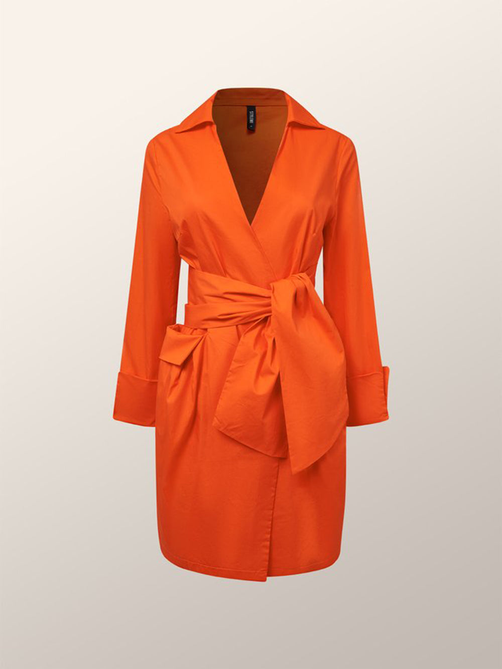 Orange Draped Cotton Wrap-Shirt Dress Newgew Dresses