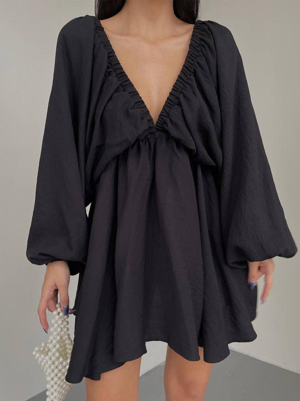 Woven Plunge Skater Mini Dress Newgew Dresses