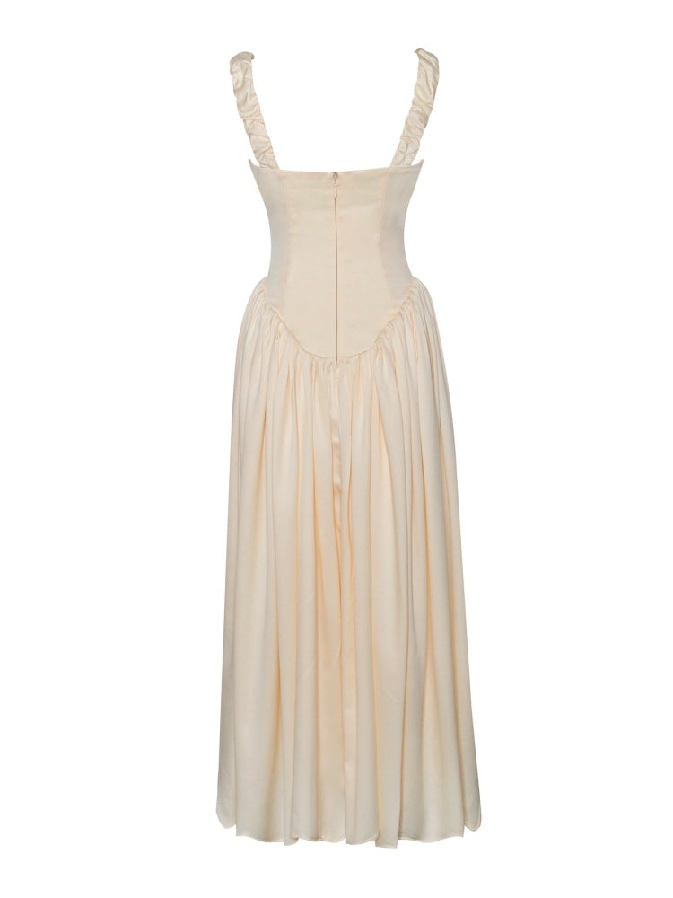 Noreen Pleated Strap Puffy Maxi Dress Newgew Dresses