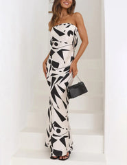 Satin Geometric Print Off Shoulder Maxi Dress Newgew Dresses