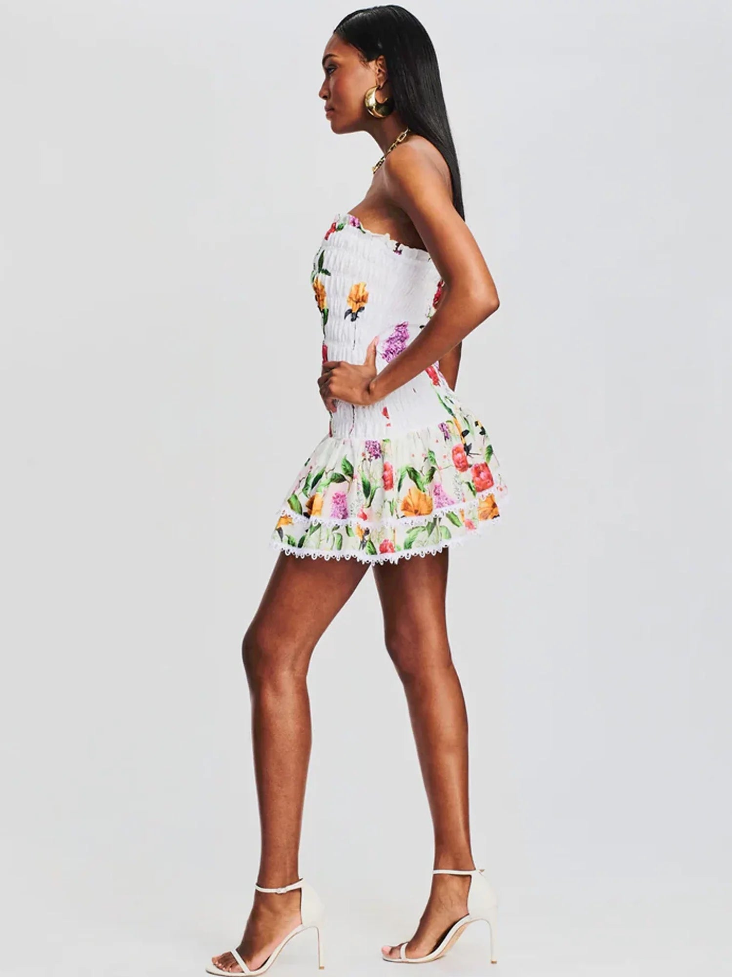 Ruched Stretch Bustier Lace-Trim Mini Dress Newgew Dresses