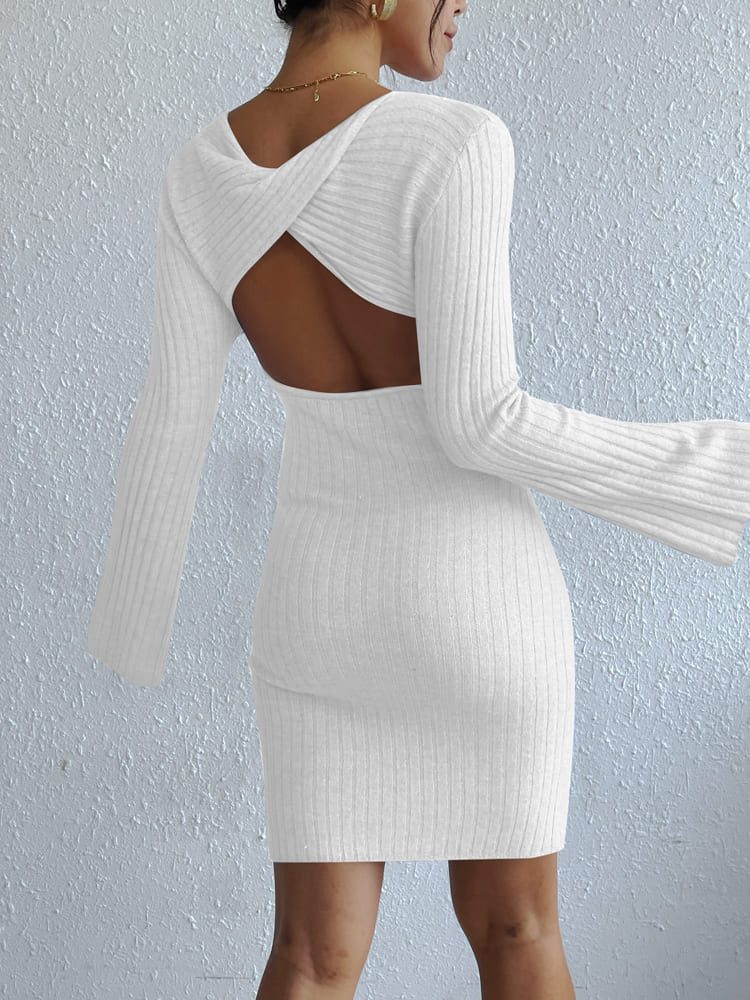 Backless Solid Knit Sweater Dress Newgew Dresses