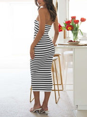 Stripe Cutout Rib Midi Tube Dress Newgew Dresses