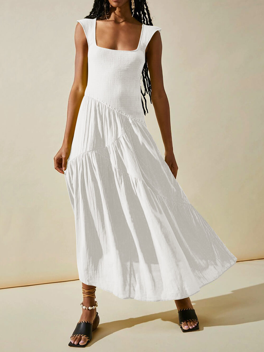 Square Neck Patchwork Boho Maxi Dress Newgew Dresses