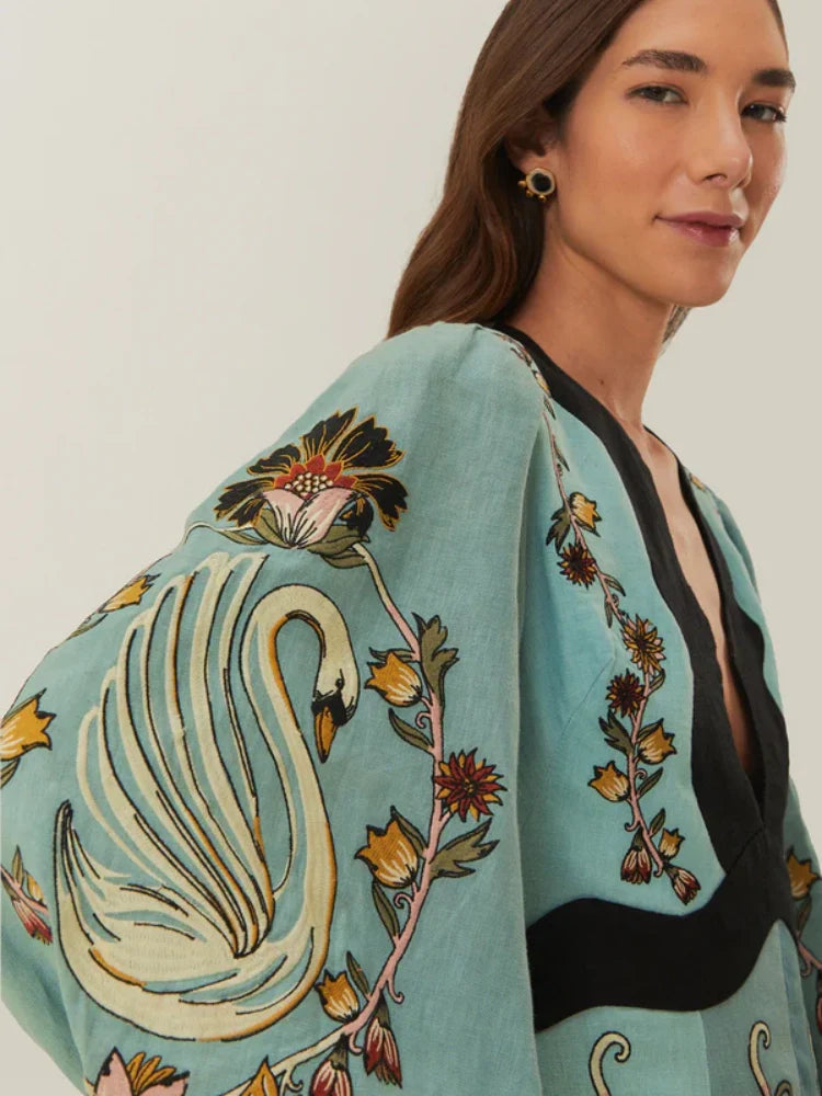 Blue Flowing Beauty Long Sleeve Midi Dress Newgew Dresses