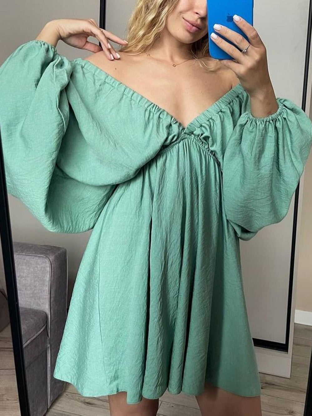 Woven Plunge Skater Mini Dress Newgew Dresses