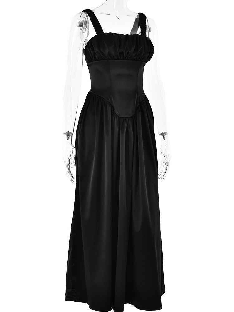 Noreen Pleated Strap Puffy Maxi Dress Newgew Dresses