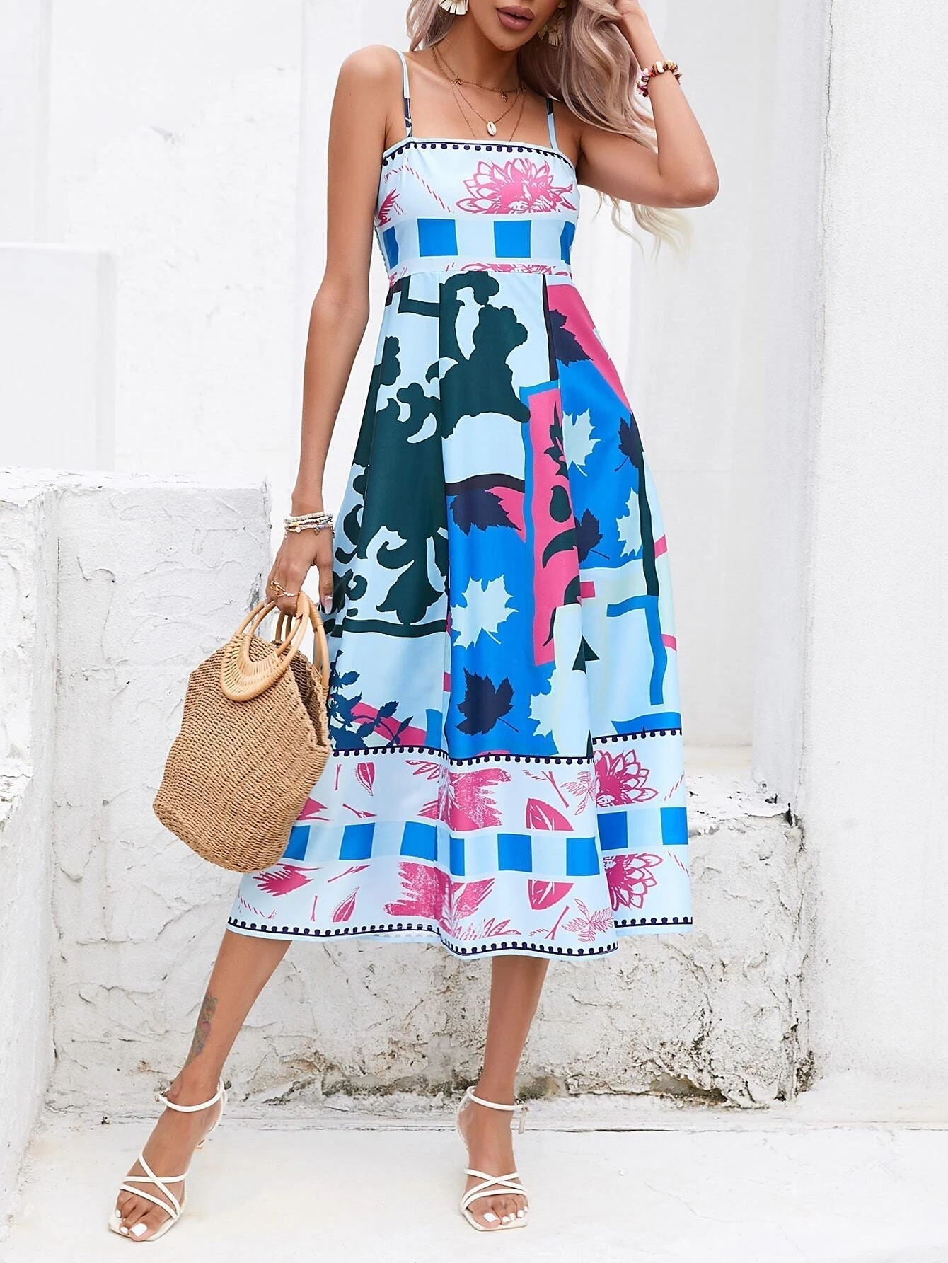 Patchwork Slip Maxi Dress: Abstract Colorful Printed Newgew Dresses