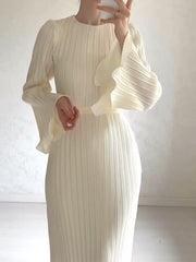 Pleated Bell Sleeve Maxi Dress Newgew Dresses