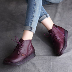 Women Cowhide Soft Casual Retro Ankle Boots Newgew Shoes