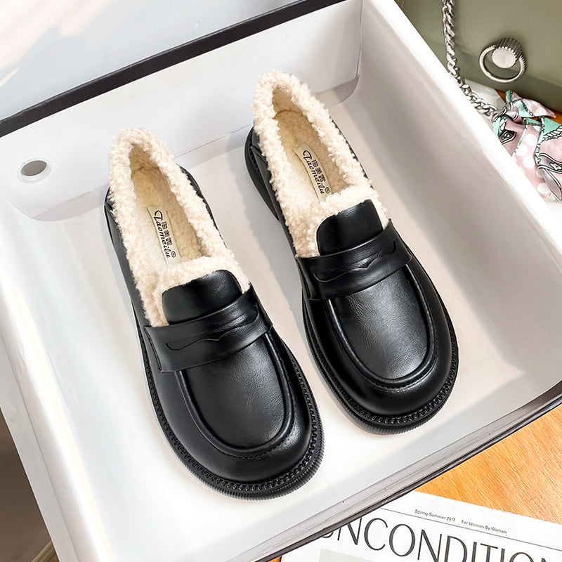 Women Retro Winter Furred Casual Loafers Newgew Shoes