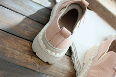 Women Retro Solid White Leather Casual Shoes Newgew Shoes