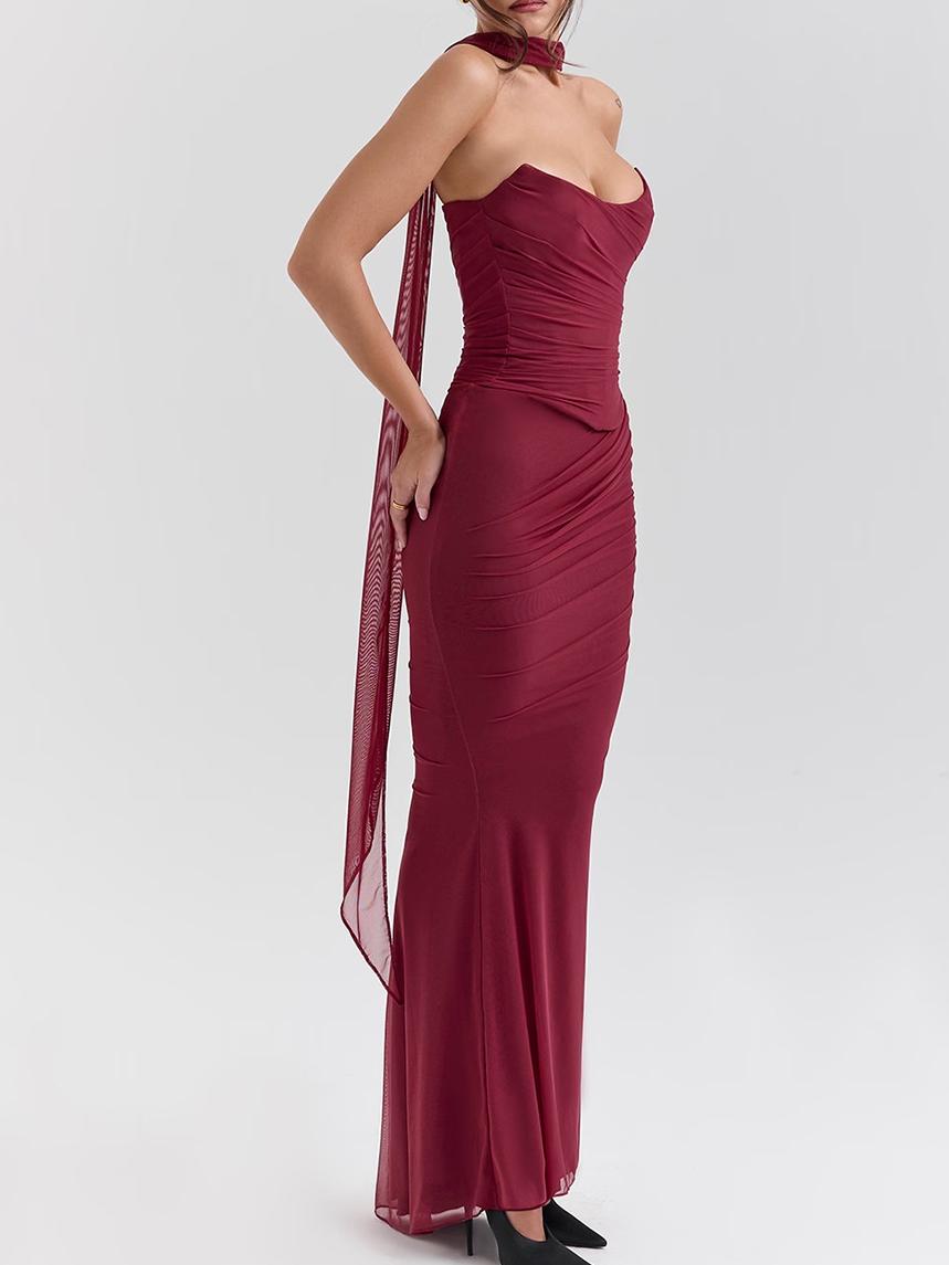 Pink Strapless Bodice and High Waist Skirt with Tie Set Newgew Dresses