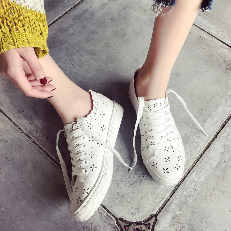 Women's Autumn Breathable Hollow White Female Korean Canvas Shoes Newgew