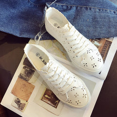 Women's Autumn Breathable Hollow White Female Korean Canvas Shoes Newgew