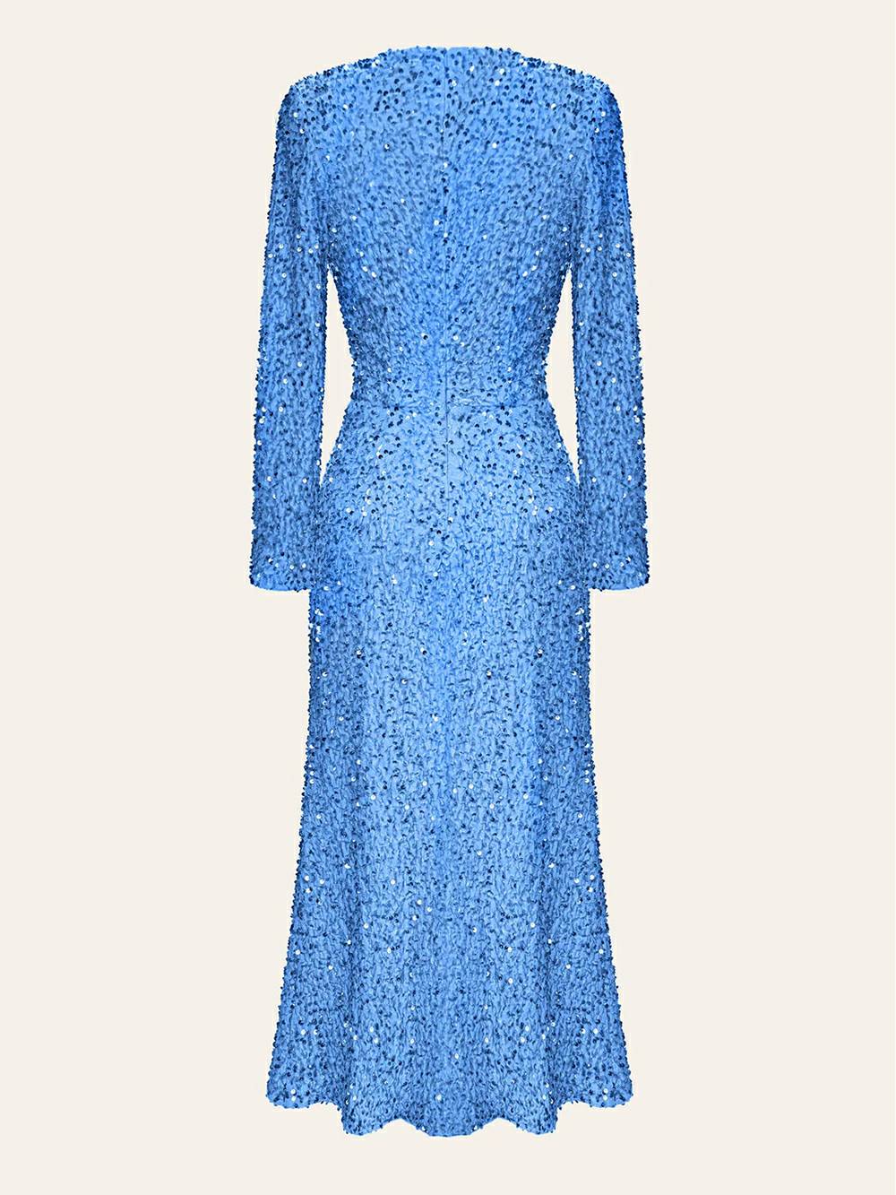 Sequin Decorated Velvet Midi Dress In Blue Newgew Dresses
