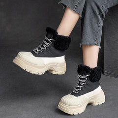 Women Fashion Leather Chunky Platform Snow Boots Newgew Shoes