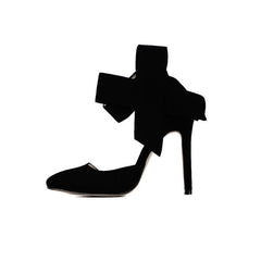 Vintage Pointed Toe Ankle Strap Suede Stiletto Butterfly Heels - Black NewGew