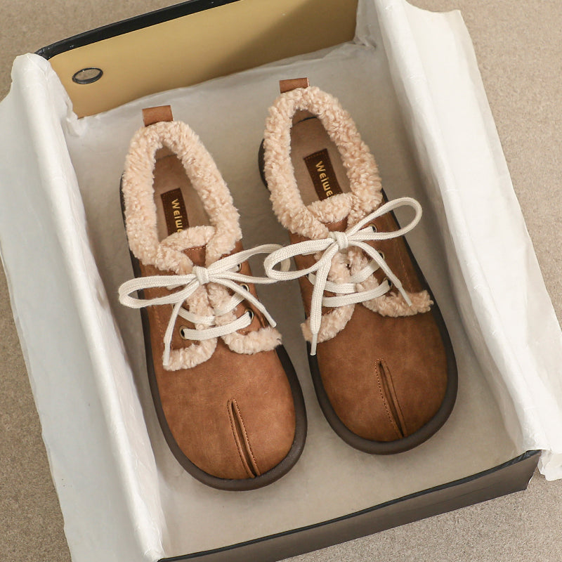 Women Retro Leather Furred Flat Casual Shoes Newgew Shoes