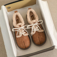 Women Retro Leather Furred Flat Casual Shoes Newgew Shoes